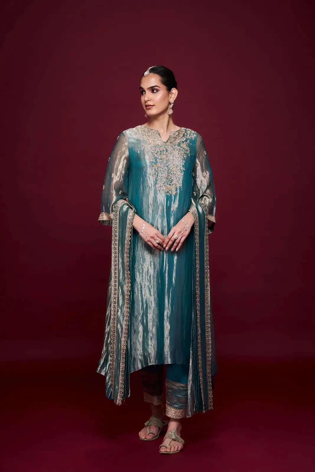 Teal Blue Embroidered Kurta Set | Festive Ethnic Wear